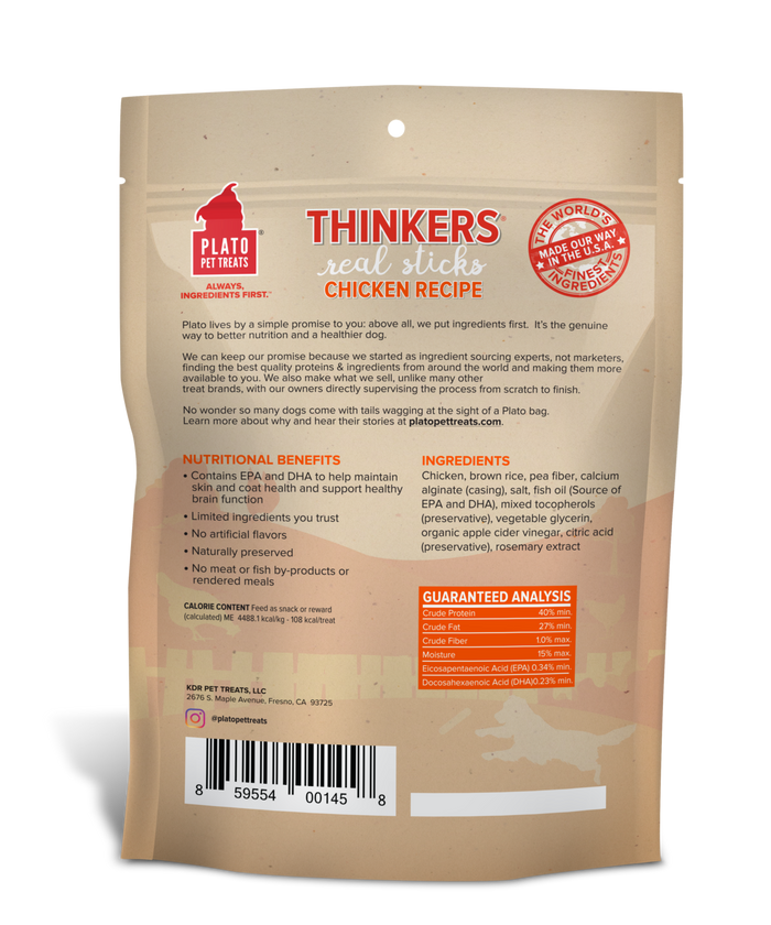 Plato Thinkers Chicken Meat Stick Dog Treats