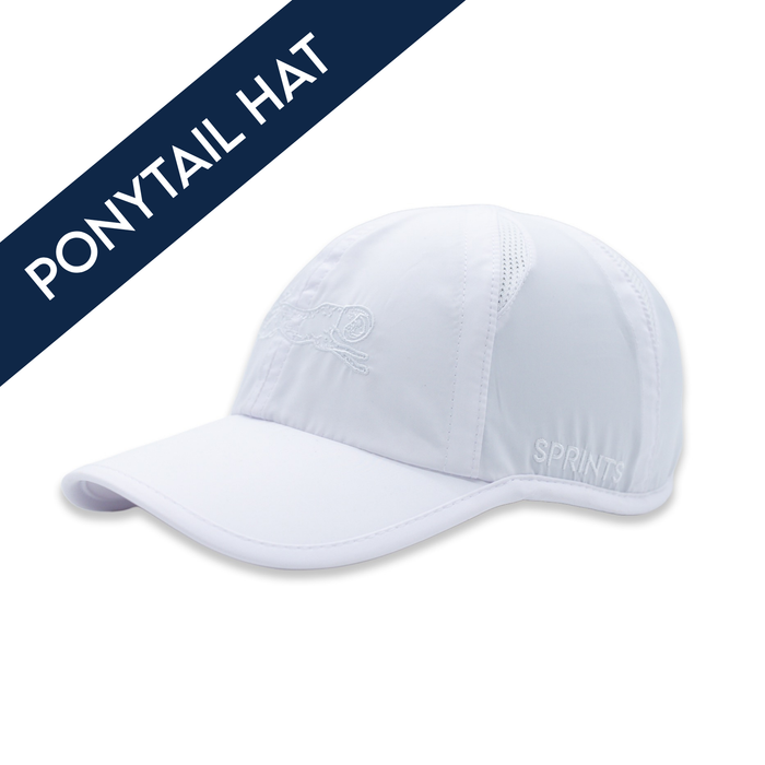 Blank Slate Ponytail Hat, all white - front view