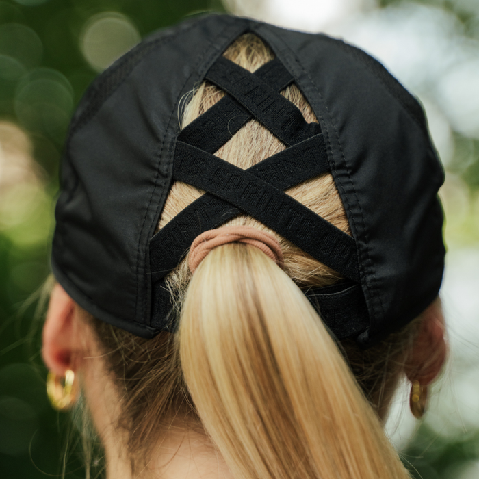 Midnight Mile Ponytail Hat, braided back ponytail closure