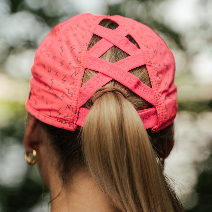 Neon Flash Pink Ponytail Hat, braided back ponytail closure