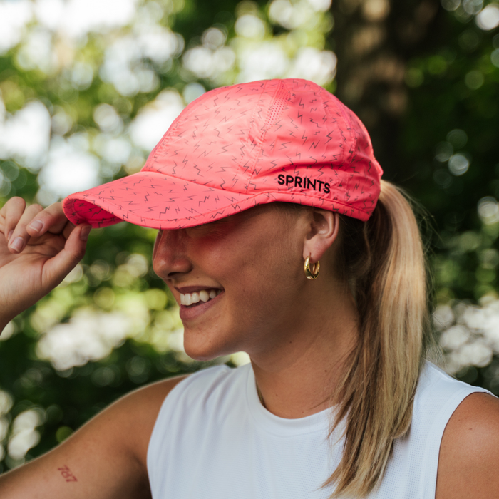 Neon Flash Pink Ponytail Hat - side view