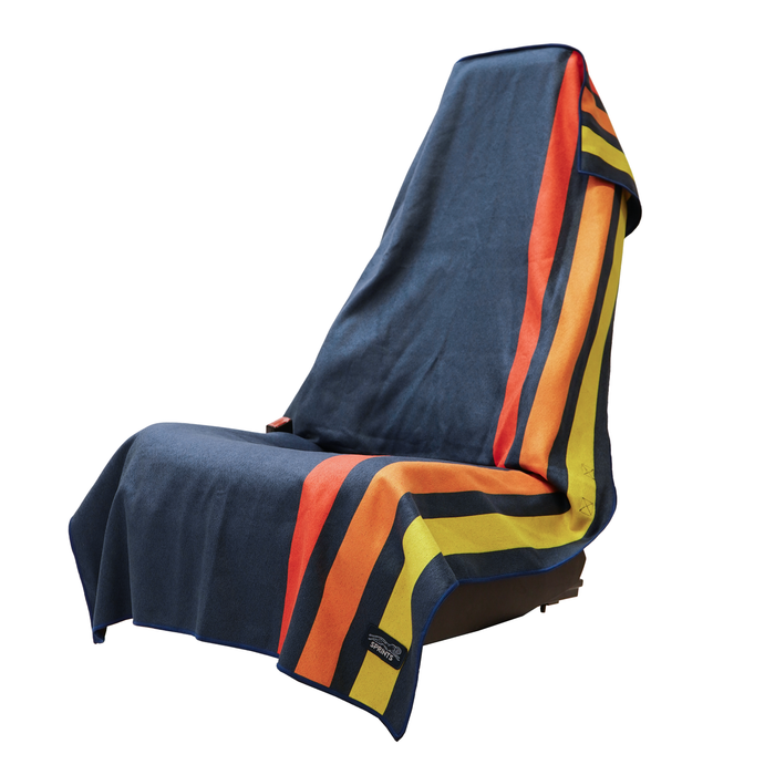 Racing Stripes Car Seat Cover Towel with Snaps - flat lay