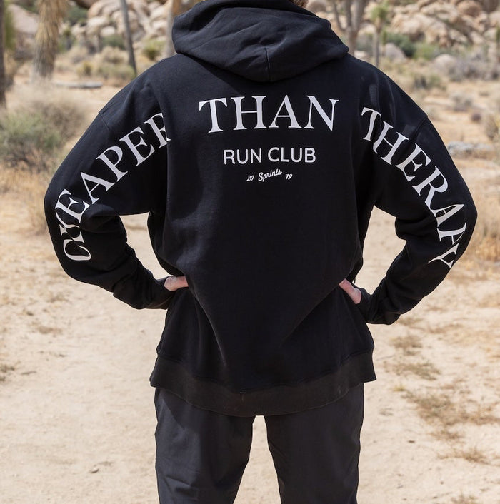 Run Club Oversized Hoodie - Cheaper than Therapy - Black