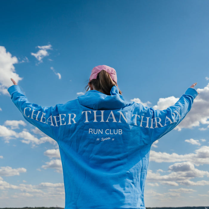 Run Club Oversized Hoodie - Cheaper than Therapy - Blue