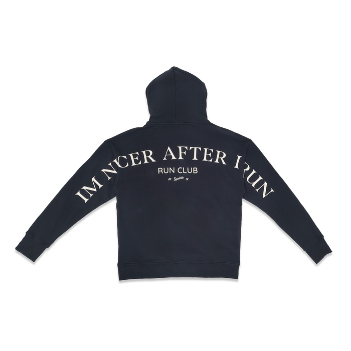 Run Club Oversized Hoodie in I'm Nicer After I Run Navy - back view