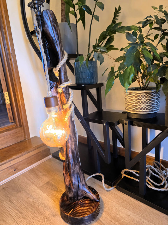 Rustic Apple Wood Bee & Love Lamp – Handmade Wooden Floor Lamp