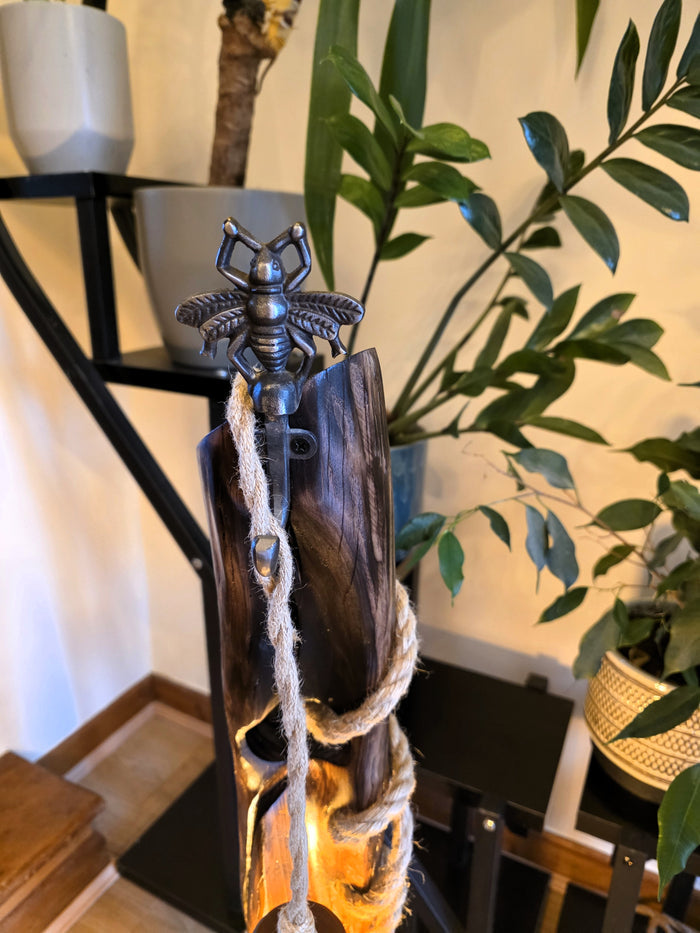 Rustic Apple Wood Bee & Love Lamp – Handmade Wooden Floor Lamp