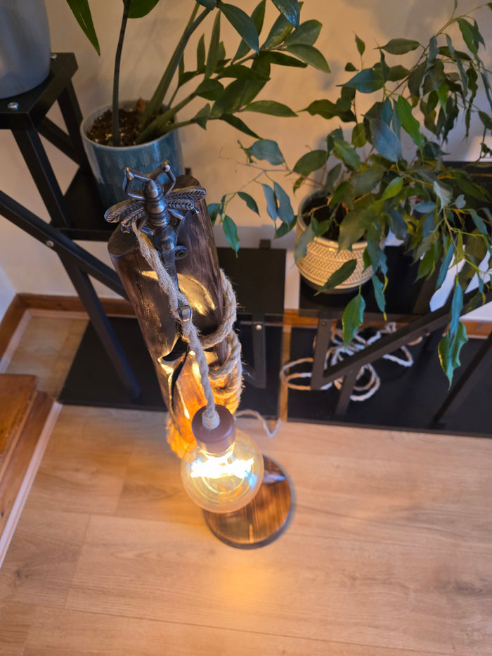 Rustic Apple Wood Bee & Love Lamp – Handmade Wooden Floor Lamp