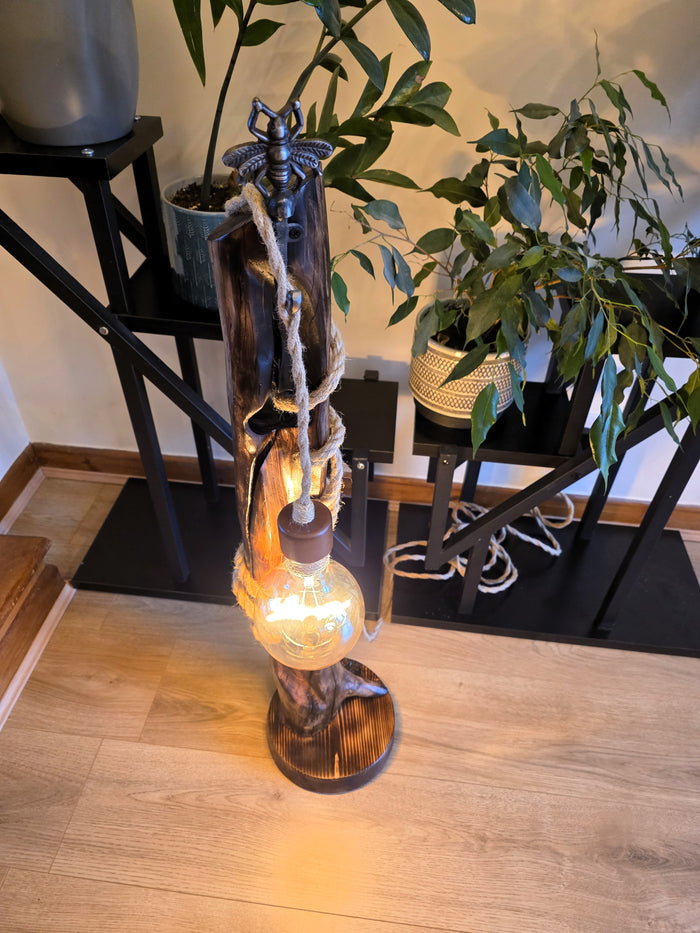 Rustic Apple Wood Bee & Love Lamp – Handmade Wooden Floor Lamp