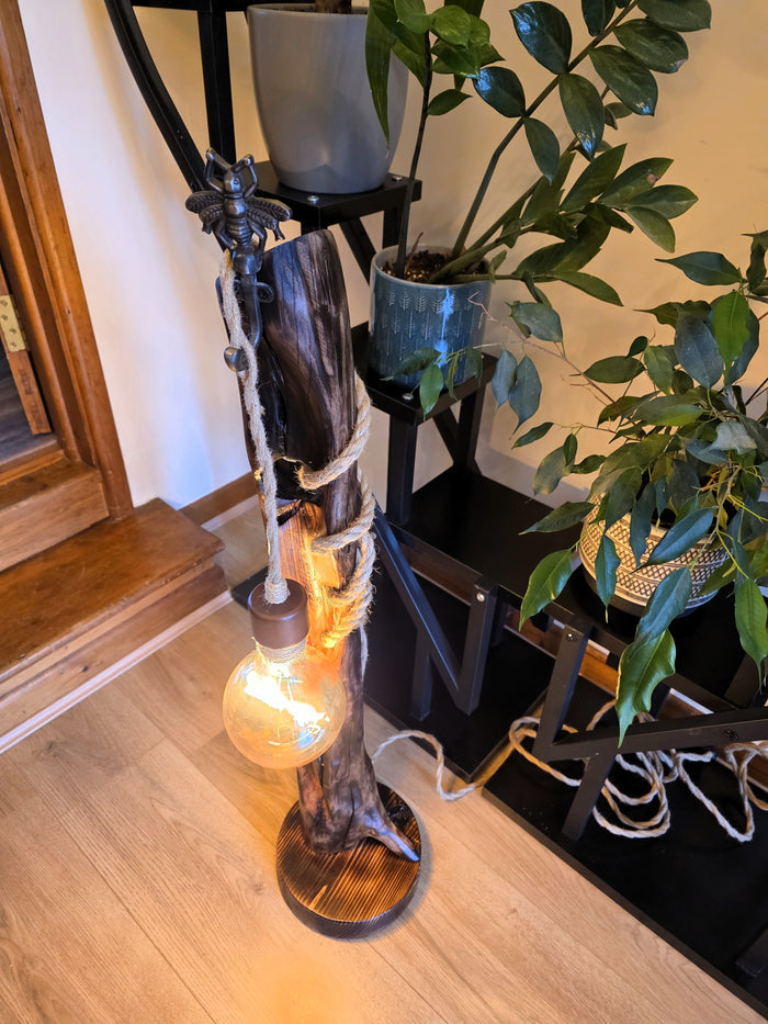 Rustic Apple Wood Bee & Love Lamp – Handmade Wooden Floor Lamp