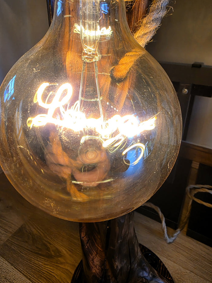 Rustic Apple Wood Bee & Love Lamp – Handmade Wooden Floor Lamp