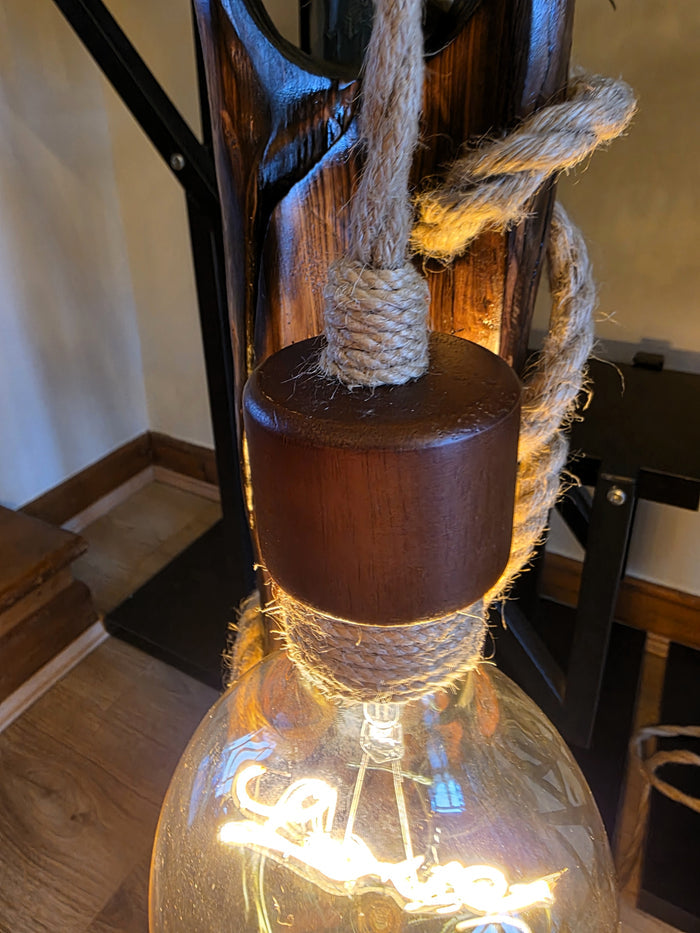 Rustic Apple Wood Bee & Love Lamp – Handmade Wooden Floor Lamp