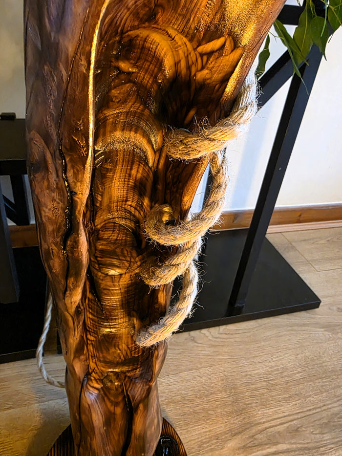 Rustic Apple Wood Pulley Lamp – Handmade Wooden Table Lamp