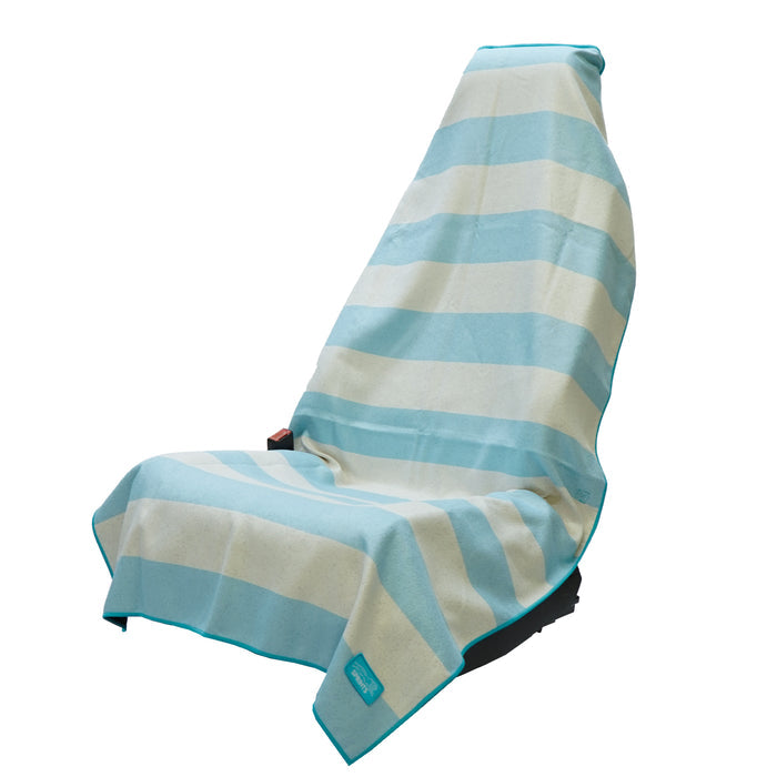 Saltwater Boardwalk Stripe Car Seat Cover Towel with Snaps - flat lay