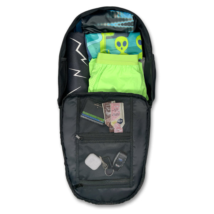 Shadow Noir Bolt Bag Backpack, open showing interior