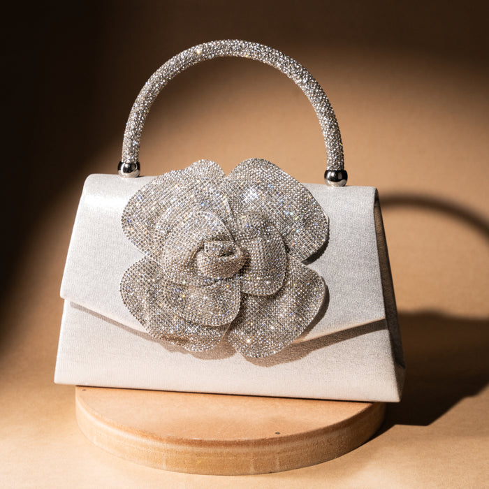Silver Flower Handheld Bag – Blossom & Shine – Elegant Jewelry for Pageants and Events