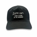 Sorry I Can't EZ Rope Snapback Hat in black with black-and-white rope detail, front view