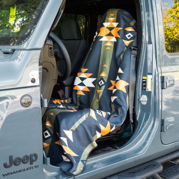 Steppes Frontier Car Seat Cover Towel installed on a car seat headrest