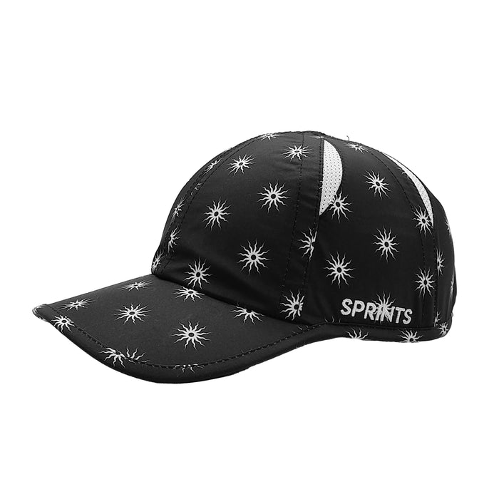 Sunburst Black OG Hat with white sunburst print on black, side view