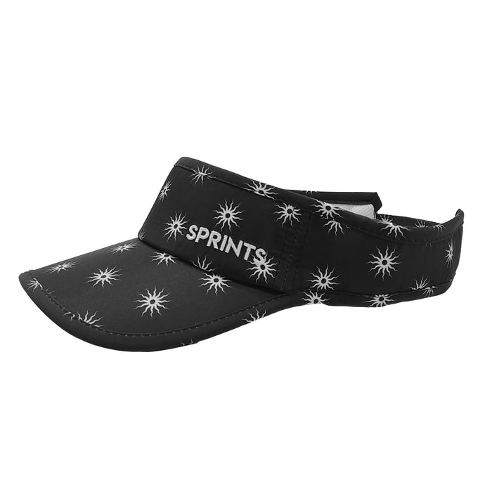 Sunburst Black Visor with white sunburst print on black, side view