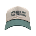 These Boots Were Made For Running EZ Rope Snapback, cream crown with green bill