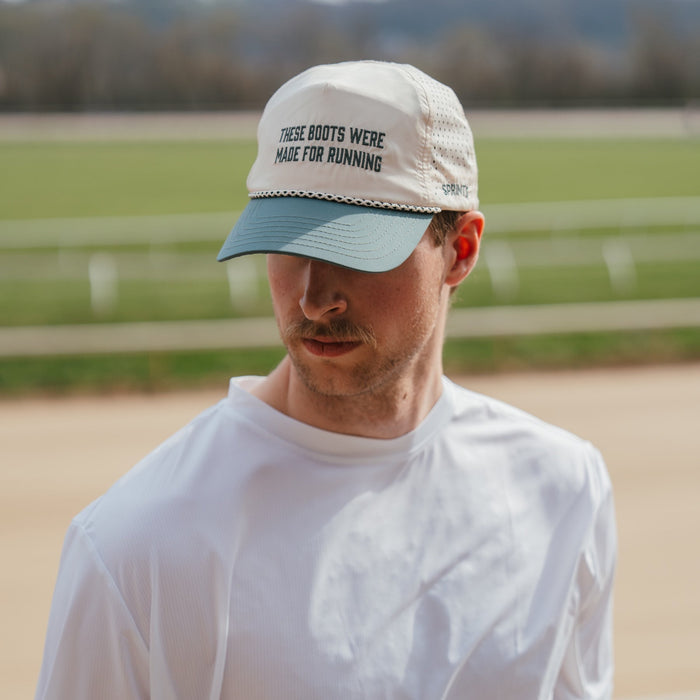 Runner wearing the These Boots Were Made For Running EZ Rope Snapback