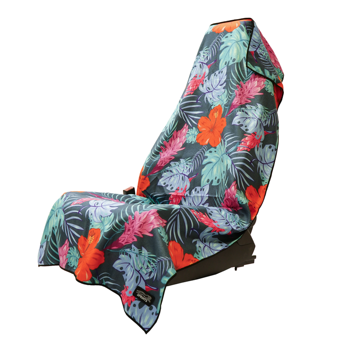 Tropic Touchdown Car Seat Cover Towel with Snaps - flat lay
