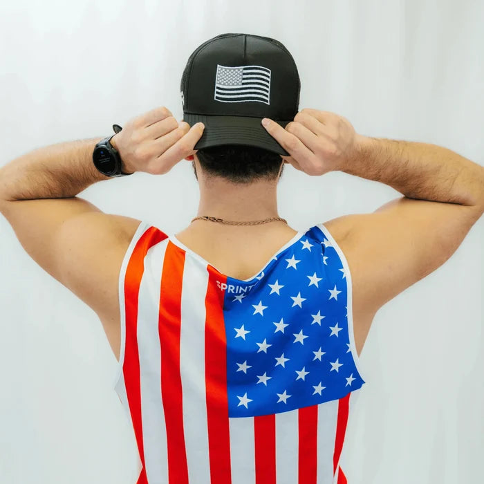Person wearing the USA Shadow Noir Structured VP Hat