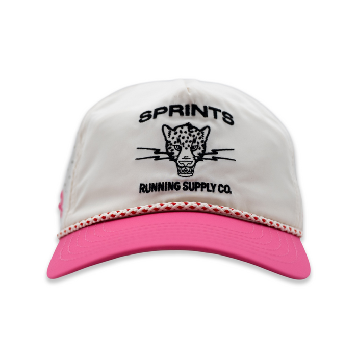 Vault Jag Sweet & Sweaty EZ Rope Snapback Hat, cream with pink brim - front view