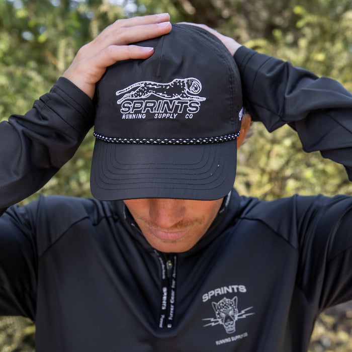 Velocity Sprints Black EZ Rope Snapback Hat, black with white logo
