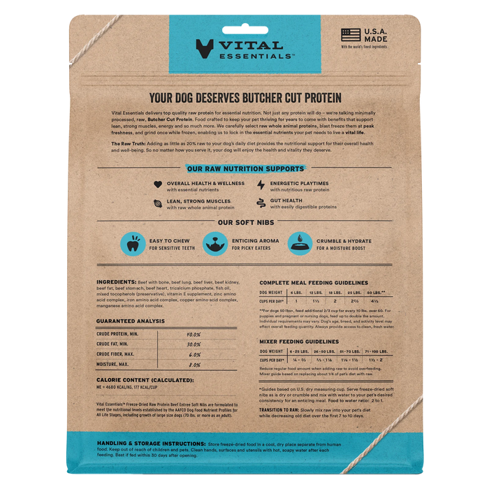 Vital Essentials Freeze-Dried Raw Protein Beef & Mixer Soft Nibs Meal or Mixer Dog Food