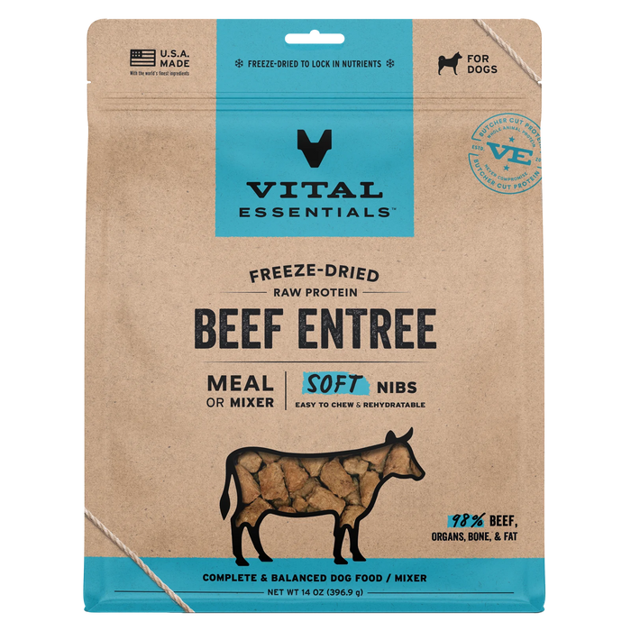 Vital Essentials Freeze-Dried Raw Protein Beef & Mixer Soft Nibs Meal or Mixer Dog Food