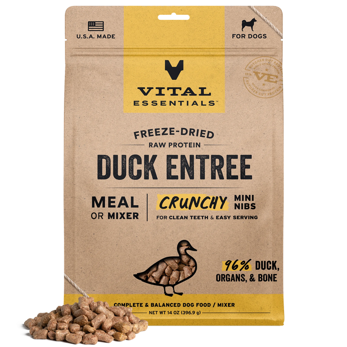 Vital Essentials Freeze-Dried Raw Protein Duck Crunchy Mini Nibs Meal or Mixer Dog Food