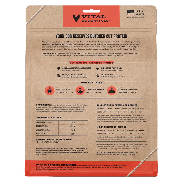 Vital Essentials Freeze-Dried Raw Protein Lamb & Whitefish Soft Nibs Meal or Mixer Dog Food