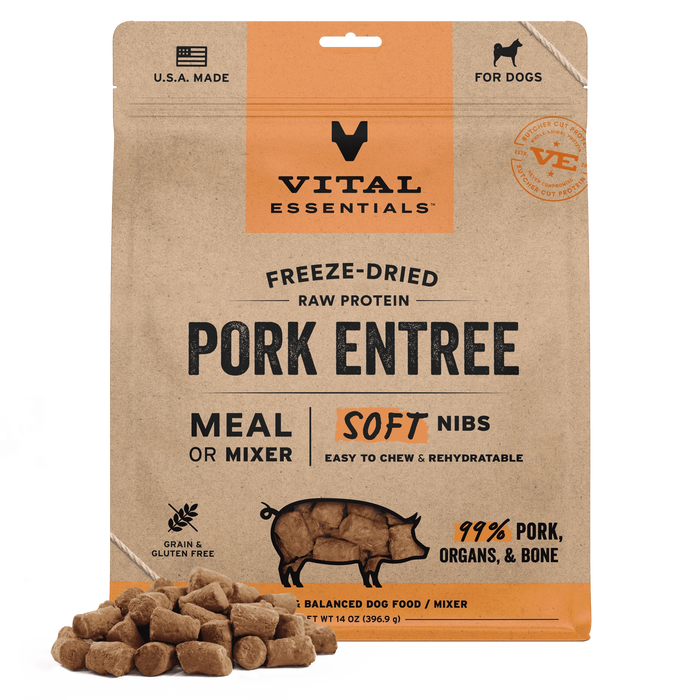 Vital Essentials Freeze-Dried Raw Protein Pork Soft Nibs Meal or Mixer Dog Food