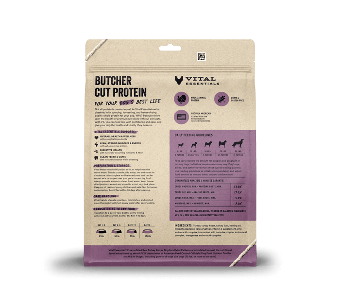 Vital Essentials Freeze-Dried Raw Turkey Entrée Mini Patties Dog Food