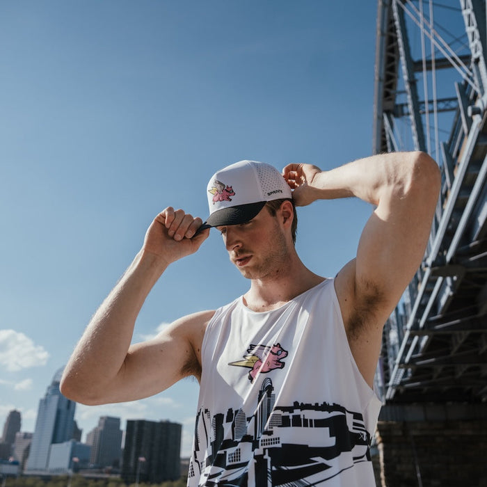 Person wearing the We Run Cincy 2026 Structured VP Hat