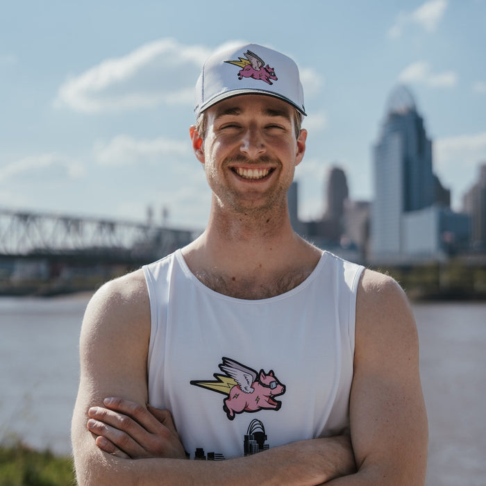 Runner wearing the We Run Cincy 2026 Structured VP Hat