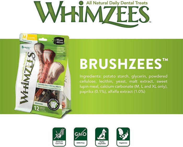 Whimzees Brushzees Natural Daily Dental Large Breed Dog Treats