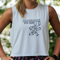 Woman wearing the Core Zero Framework Tank in Slow Days Still Count print