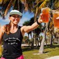 Woman wearing the Core Zero Running Tank in Here For The Beers Run Club Black
