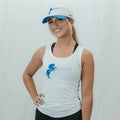 Woman wearing the Core Zero Running Tank in The Unicorn Standard - Boston print