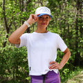 Woman wearing the Core Zero Tech Tee in Vault Jag White
