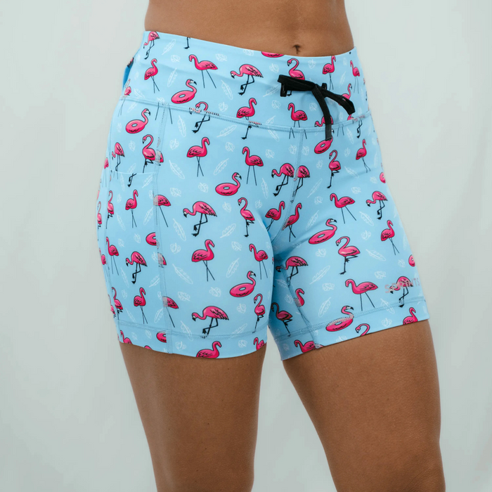 Flexion 5 inch Compression Short in Find the Fauxmingo print - front view