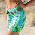 Woman wearing the Flexion 5 inch Compression Short in Pickle Power print