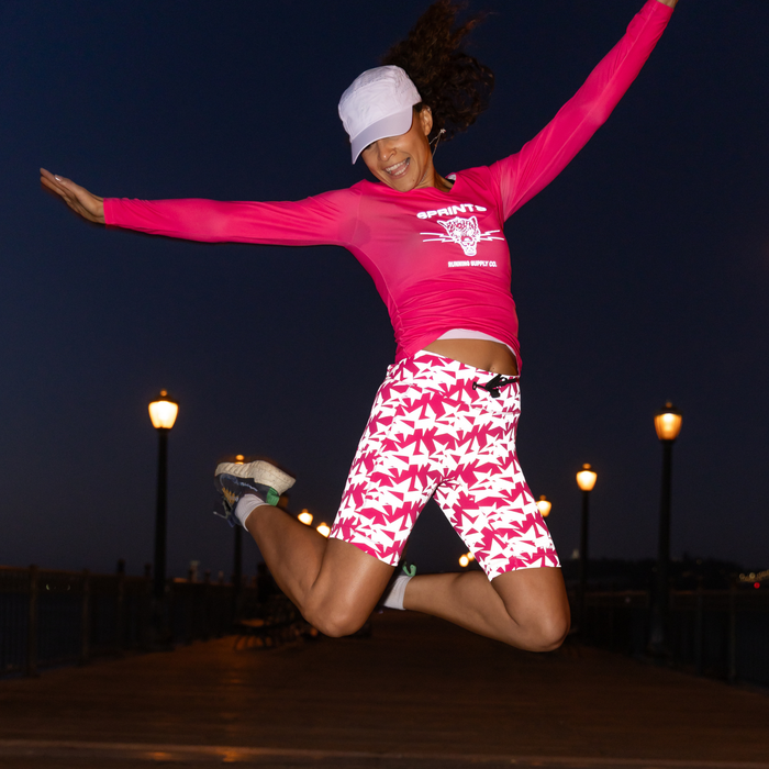 Womens Flexion 8" Compression Short - Shatter Pace Neon Pink Flash Reflective