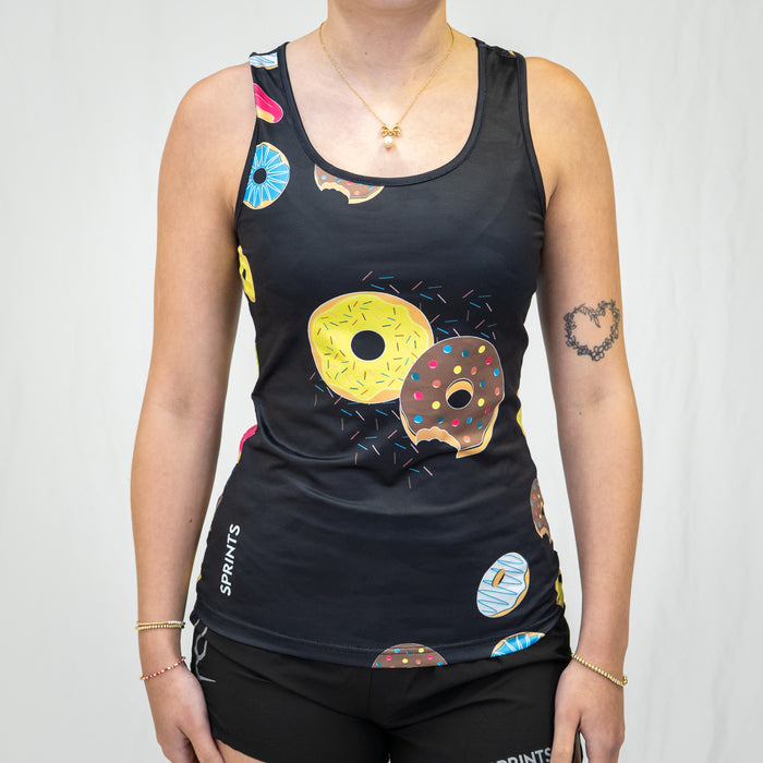 Woman wearing the Donuts Running Tank