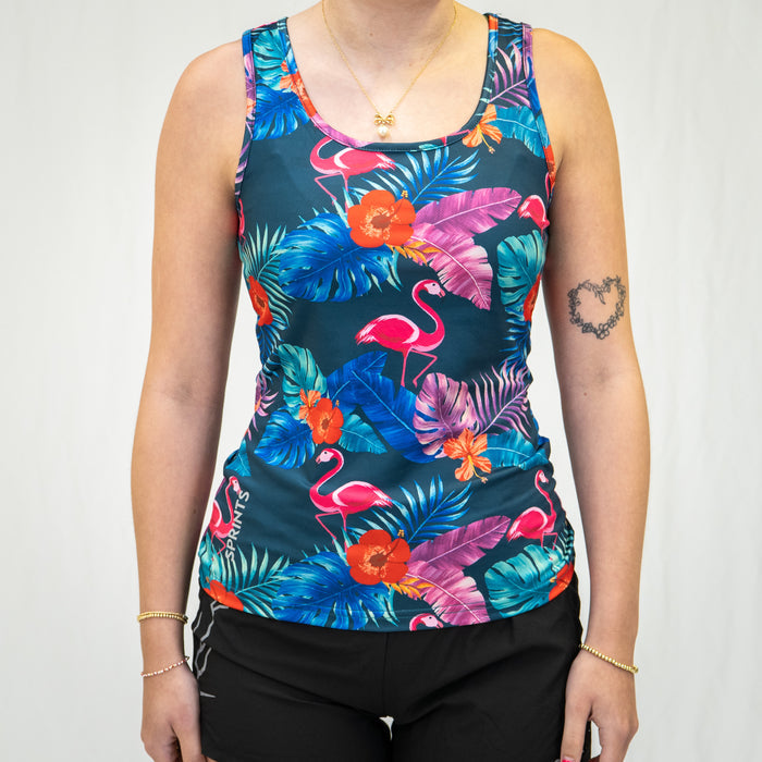 Woman wearing the Flamingo Running Tank