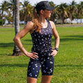 Woman wearing the Florid Declamation Running Tank