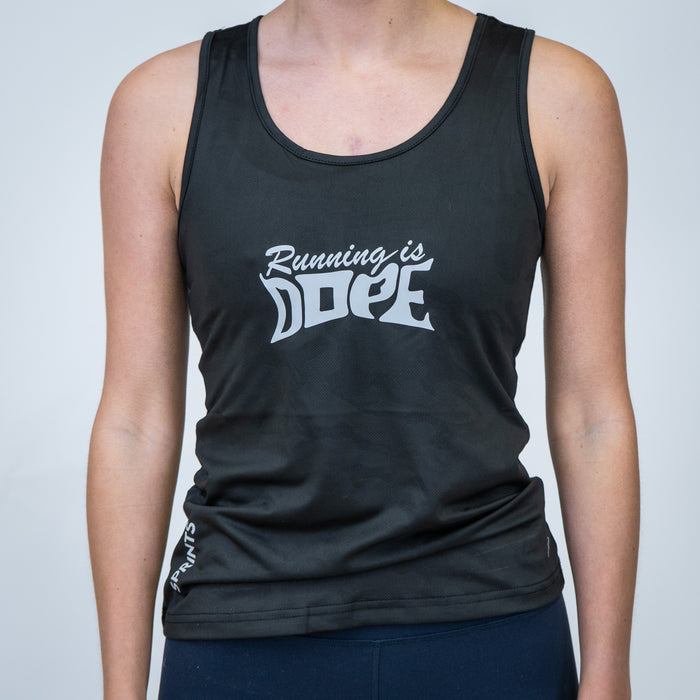 Woman wearing the Running is Dope Reflective Running Tank
